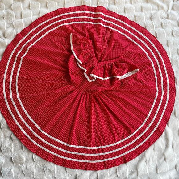 🔥Vintage 80s Swiss Polkadots Striped Ruffled Overlay Full Skirt Dopamine Dress - Picture 13 of 17